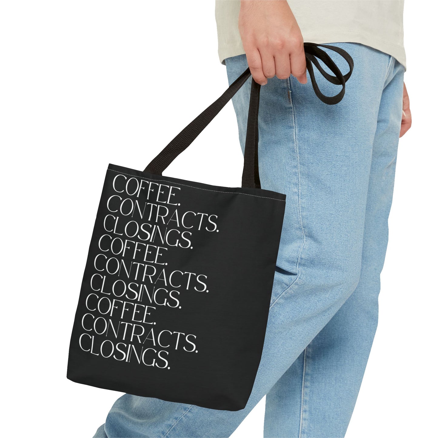 Coffee, Contracts, Closings. Black Tote Bag