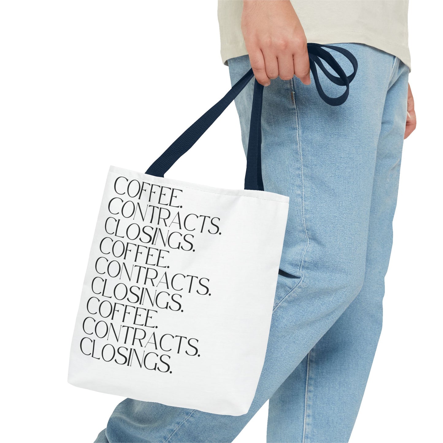 Coffee, Contracts, Closings. White Tote Bag