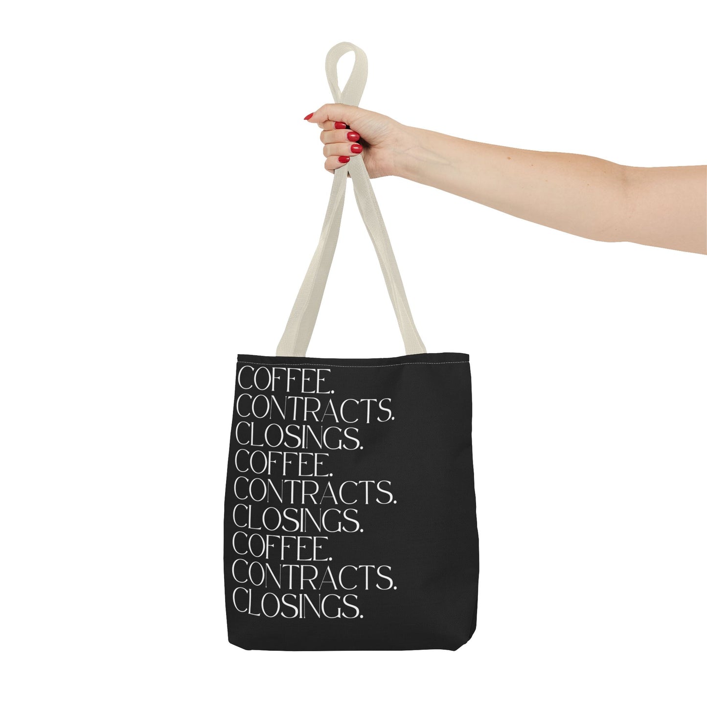 Coffee, Contracts, Closings. Black Tote Bag