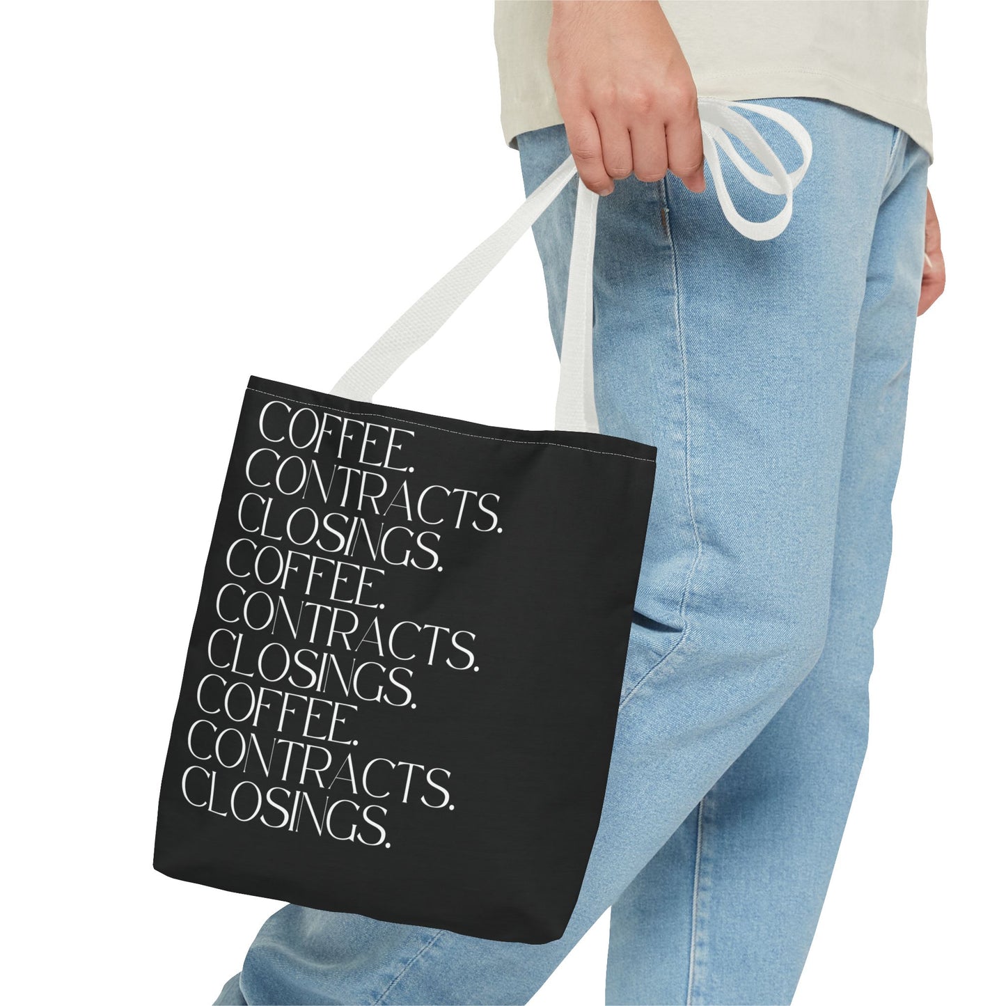Coffee, Contracts, Closings. Black Tote Bag