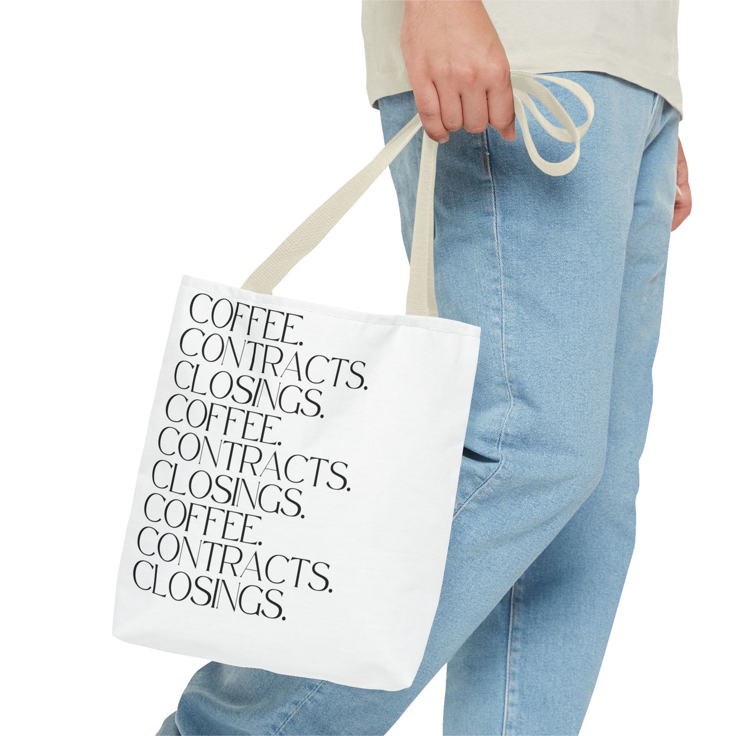 Coffee, Contracts, Closings. White Tote Bag